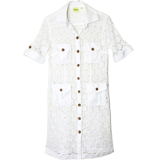 Craig Taylor Mini Eyelet Lace Button Down Shirt Dress - Picture 2 of 7